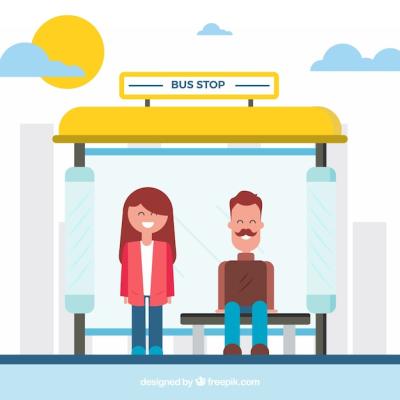 Flat Design of Bus Stop with People – Free Download