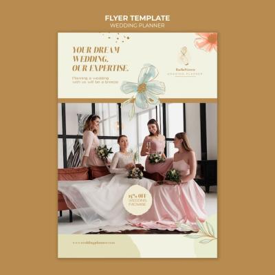 Watercolor Floral Design Wedding Planner Vertical Flyer Template – Free Download