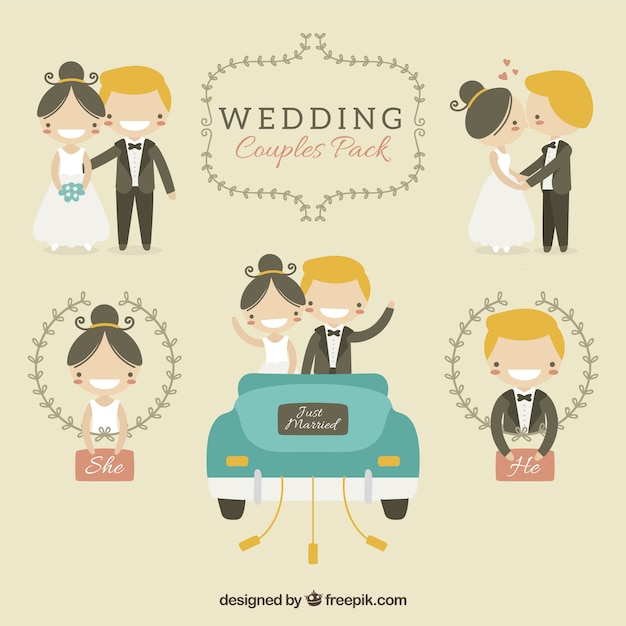 Hand Drawn Wedding Couple Smiling Pack – Free Download