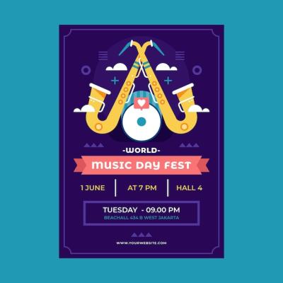 World Music Day Poster featuring Saxophone – Free Download