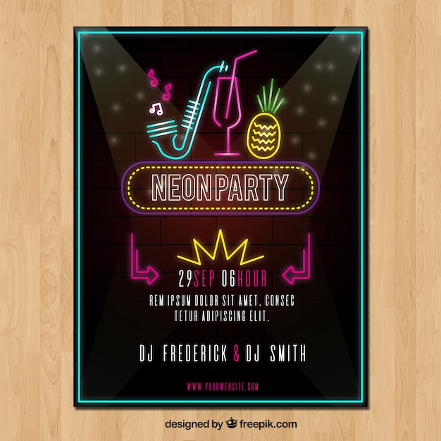 Neon Party Poster Design Featuring Tropical Vibes – Free Download