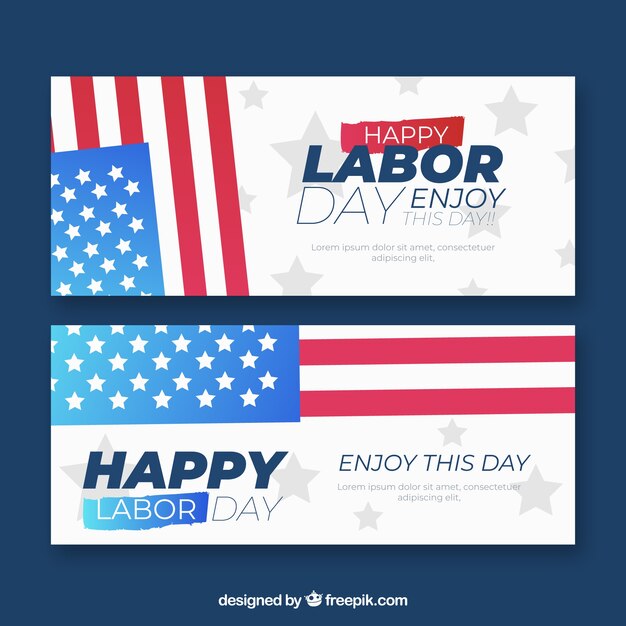 Labor Day Banners Featuring the American Flag – Free Download