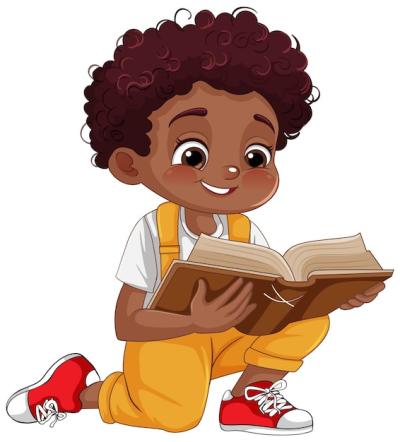 Curly Haired Boy Reading a Book – Free Download