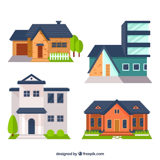 Flat Design House Facades – Free Download