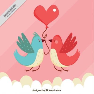 Cute Background of Birds and Balloons with Heart Shapes – Free Download