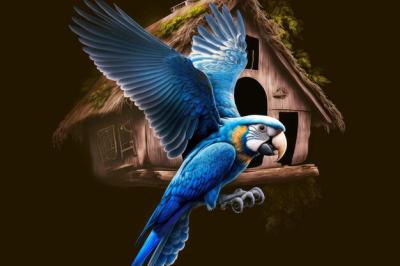 Blue and White Parrot Perched by Birdhouse – Free Download