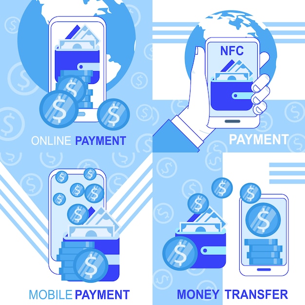 Vector Illustration of Online Mobile NFC Payment and Money Transfer Banner Set – Free Download