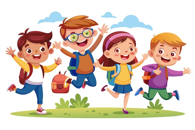 Happy Children with Backpacks Waving and Smiling – Free Stock Photo Download