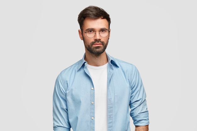 Handsome Man Freelancer with Thick Bristle Dressed in Fashionable Shirt – Free Stock Photo, Download Free