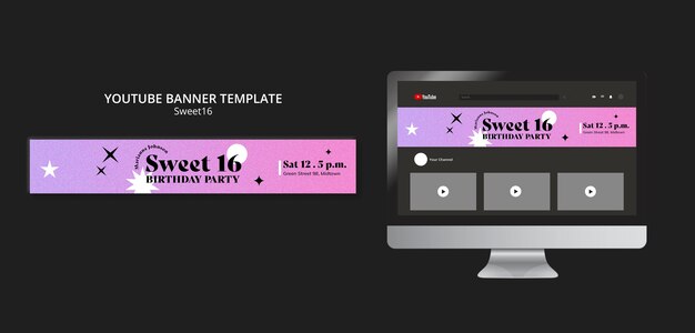 Sweet 16 Celebration YouTube Banner Template – Free Download