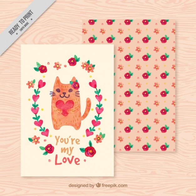 Adorable Love Card Featuring a Cat – Free to Download