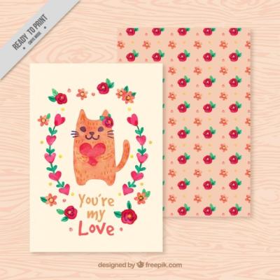 Adorable Love Card Featuring a Cat – Free to Download