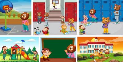 Animal Students in a School Background – Free Download