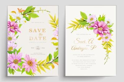 Card Design Featuring Green Leaves and Flower Illustrations – Free Download