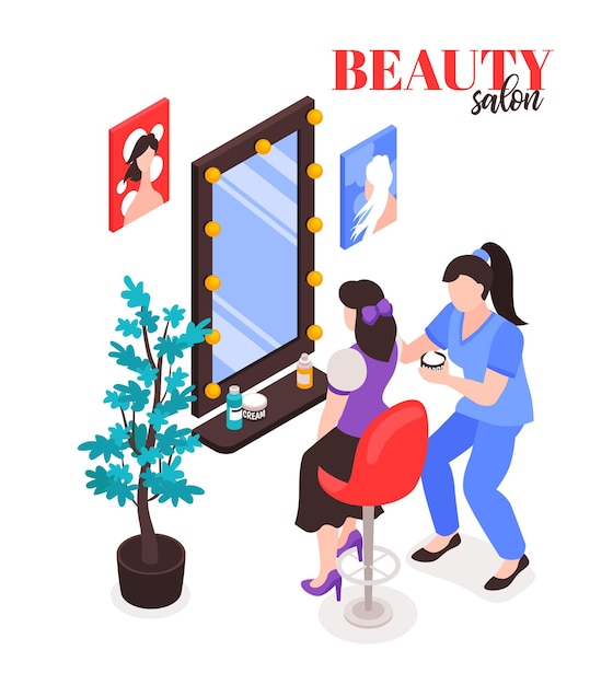 Isometric Beauty Salon Illustration with Women and Makeup Artist – Free to Download