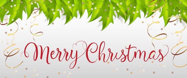 Merry Christmas Lettering with Mistletoe Leaves – Free Download