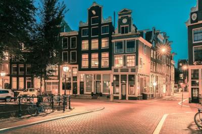 Night City View of Amsterdam Houses – Free Download