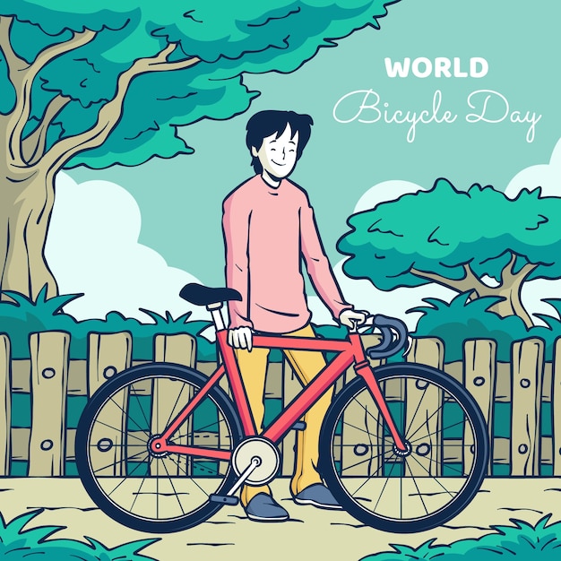 Hand Drawn World Bicycle Day Illustration – Free Download