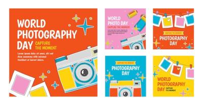 Hand Drawn World Photography Day Instagram Posts Collection – Free Download