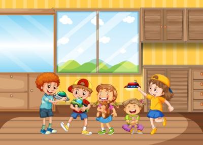 Children Playing in Living Room – Free to Download