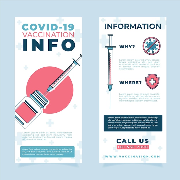 Flat Hand-Drawn Coronavirus Vaccination Informative Brochure Template – Free Download