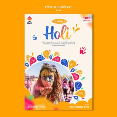 Vertical Poster Template for Holi Festival Celebration – Free to Download