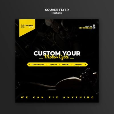 Square Flyer Template for Motorcycle Repair Shop – Free Download