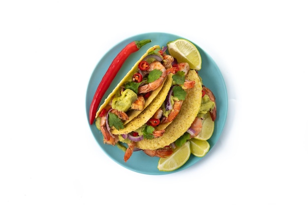 Mexican Tacos with Shrimp, Guacamole, and Vegetables – Free Stock Photo for Download