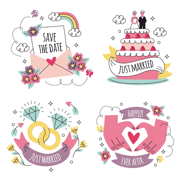 Hand Drawn Wedding Stickers Collection – Free Download