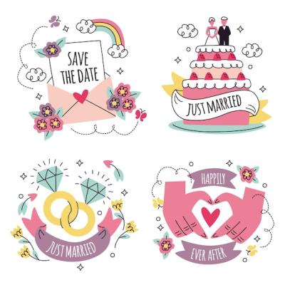 Hand Drawn Wedding Stickers Collection – Free Download