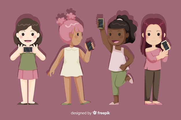 Young Girls Holding Smartphones – Free Download