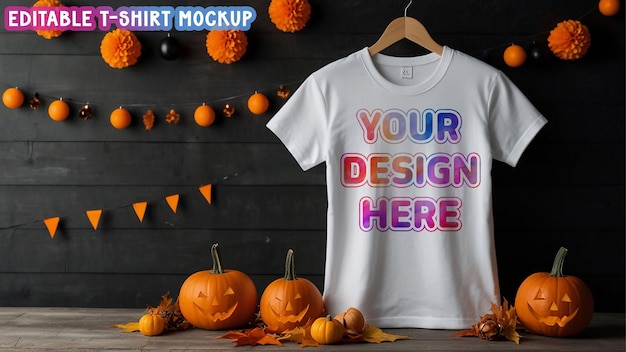 Fresh Clean Fall Season T-shirt Mockup – Editable Halloween T-shirt PSD Mockup Files for Free Download