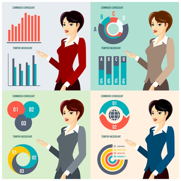 Business Woman Presenting Progress with Diagrams and Charts – Free Download