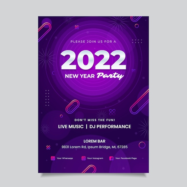 Gradient New Year Party Flyer Template – Download Free Stock Photo