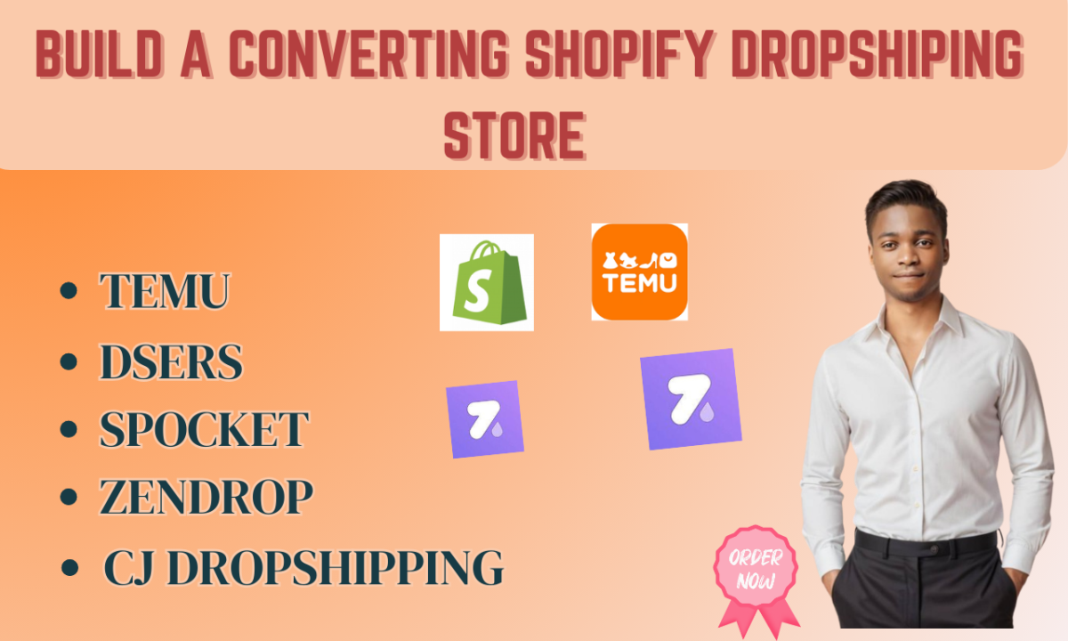 I Will Build Your Shopify Dropshipping Store Using CJ Dropshipping, Spocket, and Temu