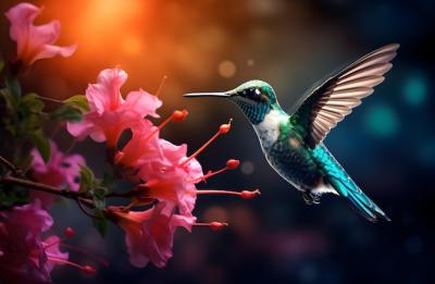 Stunning Hummingbird Takeoff Photo on Flower – Free Download