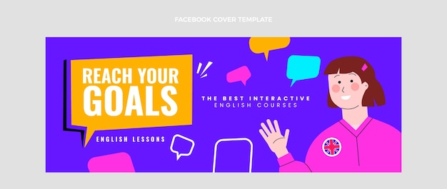 Flat English Lessons Social Media Cover Template – Free Download