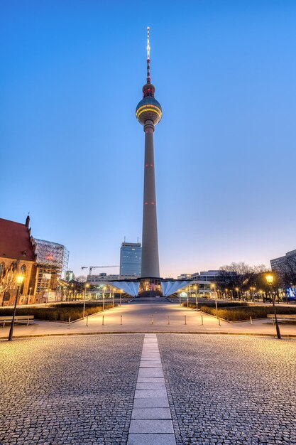 A Stunning View of Alexanderplatz and the Iconic TV Tower in Berlin at Dawn – Free Download