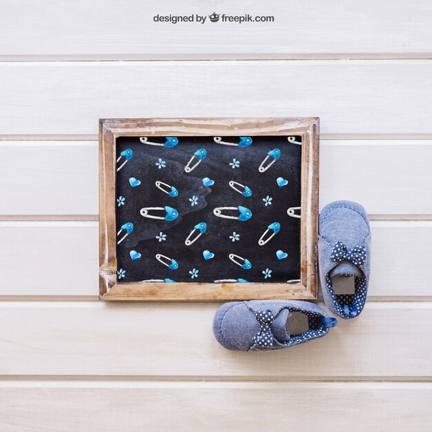 Baby Mockup Featuring Slate and Shoes – Free Download