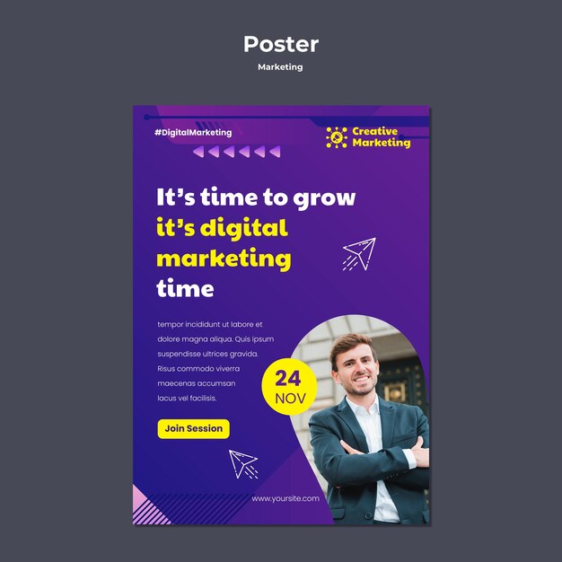 Gradient Marketing Poster Template Design – Free Download