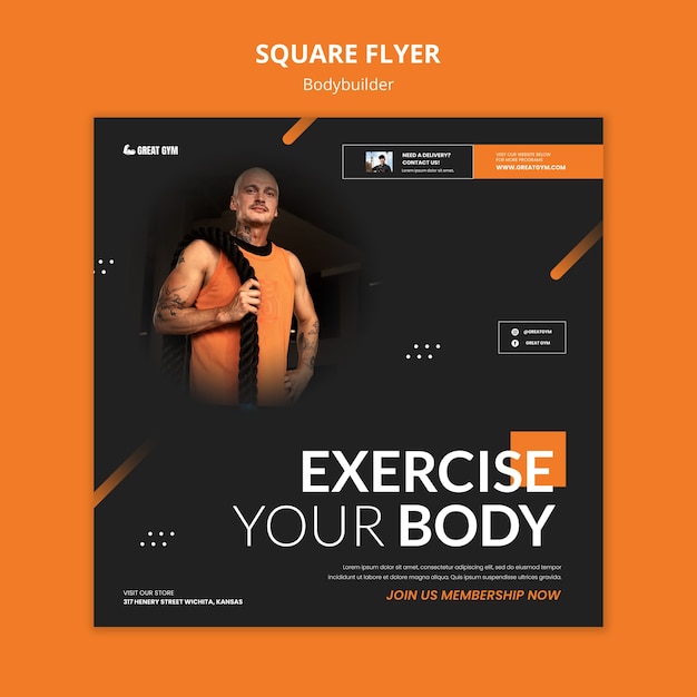 Gradient Bodybuilding Training Square Flyer – Free Download