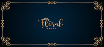 Classic Golden Floral Frame Border Blue Banner Design – Free Download