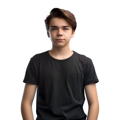 Young Man in Black T-Shirt Isolated on White Background – Free Stock Photo for Download