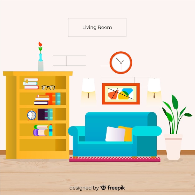 Charming Flat Design Living Room – Free Download for Stock Photos