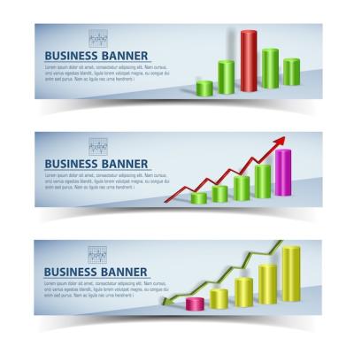 Horizontal Business Infographic Banners with Colorful Chart Graphs and Arrows – Free to Download