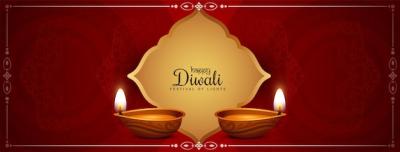 Stylish Red Color Banner Design for Happy Diwali Festival – Free Download