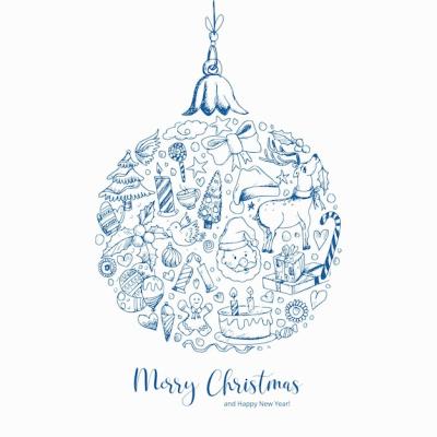 Hand Draw Decorative Christmas Elements Ball Sketch Background – Free to Download