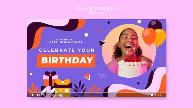 Birthday Celebration YouTube Thumbnail in Flat Design – Free Download