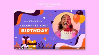 Birthday Celebration YouTube Thumbnail in Flat Design – Free Download