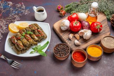 Delicious Leaf Dolma with Fresh Vegetables and Seasonings – Free Download